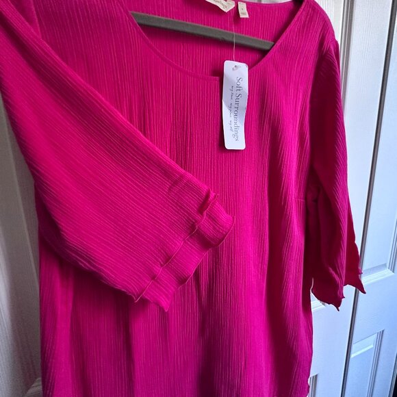 Soft Surroundings Women's Large Pink Siesta Key Layered Gauze Cotton Tunic Top - Picture 3 of 7